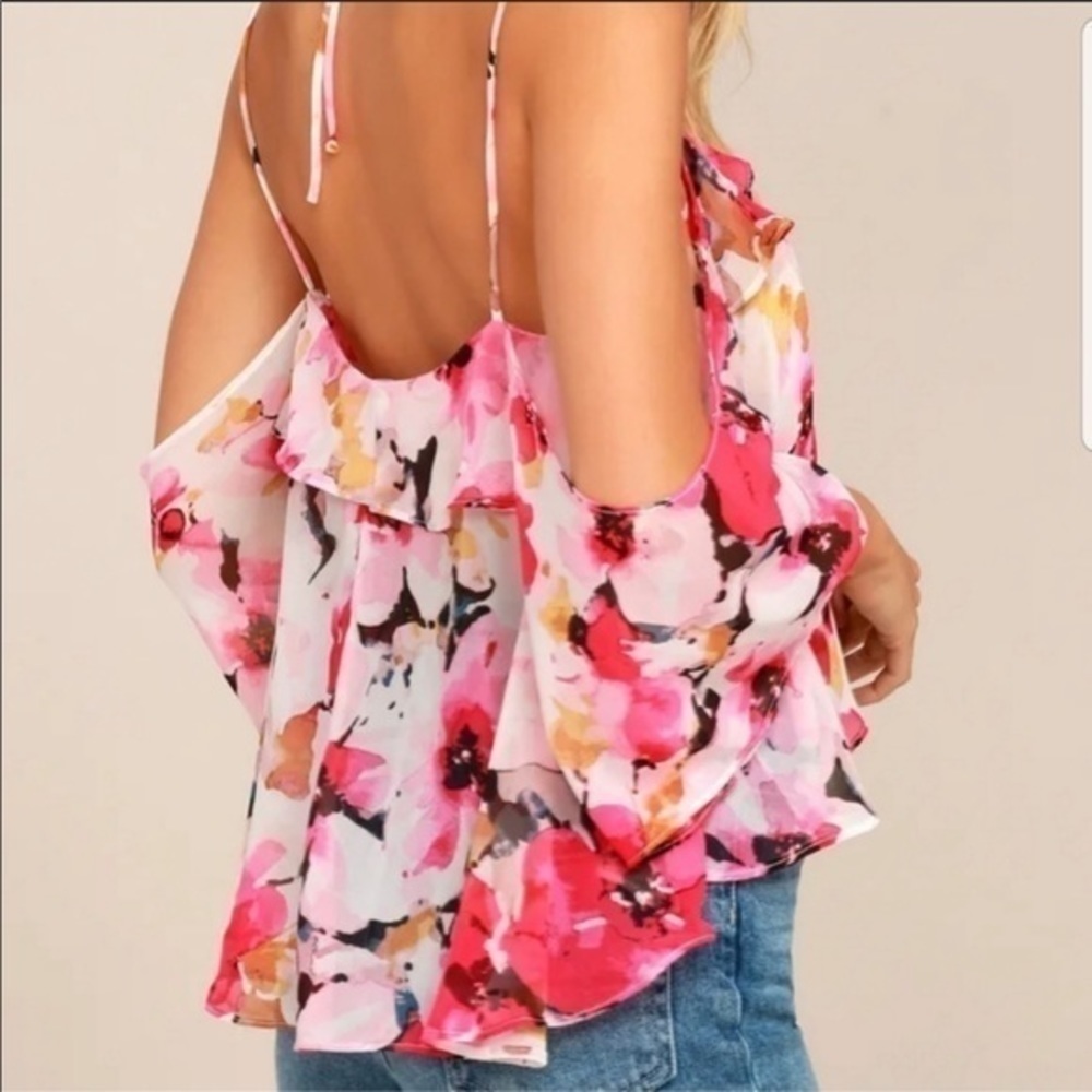 Lulus Cold Shoulder Floral Ruffle Blouse - Picture 5 of 7